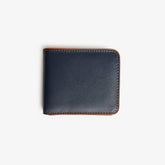 Navy Leather Bifold Wallet with Tan Edge Trim