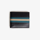 Black Leather Bifold Wallet with Teal & Tan Racing Stripe