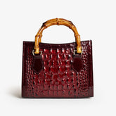 Women's Bamboo Handle Crocodile Embossed Handbag