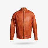Men's Tan Brown Leather Biker Jacket