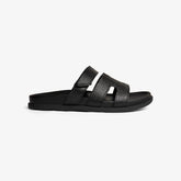 Men’s Black Double Strap Leather-Look Casual Slides