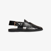 Royal Black Crocodile-Pattern Leather Peshawari Chappal