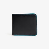 Black Leather Bifold Wallet with Blue Contrast Trim