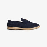 Premium Navy Suede Loafers with Metallic Horsebit Detail
