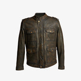 Men's Distressed Brown Leather Military Jacket