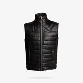 Men's Black Quilted Leather Puffer Vest