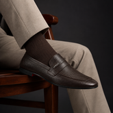 Men's Dark Brown Penny Loafers-Fine Pebble Grain Leather
