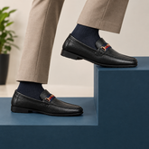 Men's Black Grosgrain Horsebit Loafers-Pocket Comfort Dress Shoes